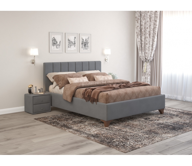 Кровать Оливия без подъемного механизма, Микровелюр приглушенно-серый, Мелодия сна, 00054649