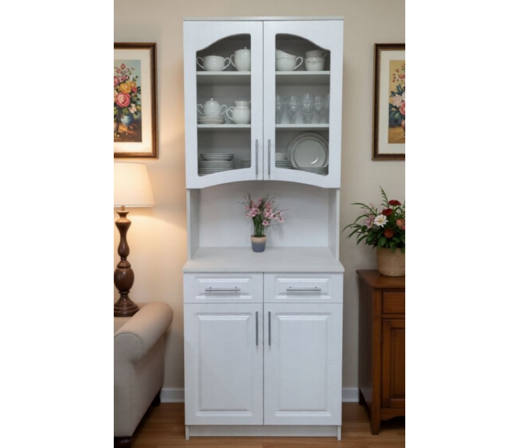 Буфет 2х створчатый, ЛДСП Ясень белый, МДФ Мадлен белый (МС груп), УД-К, 00049478