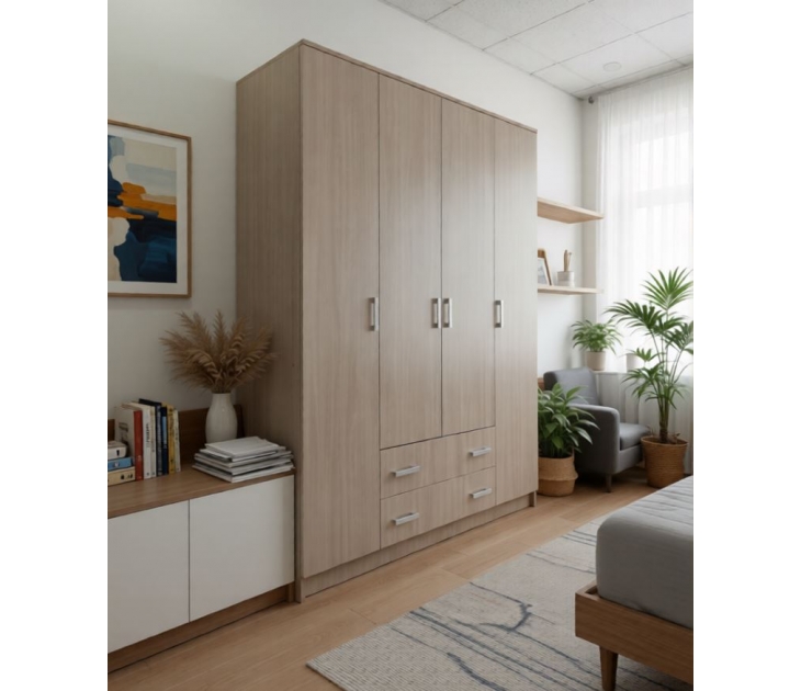 Спальный гарнитур Леон Шкаф 4-створчатый , ЛДСП Ясень шимо светлый, ЛДСП Ясень шимо светлый, УД-К, 00045670