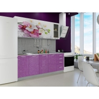 Кухня Орхидея фотопечать 2000 мм (ЛДСП Белый + МДФ Фиолетовый металик + В ассортименте, Орхидея)