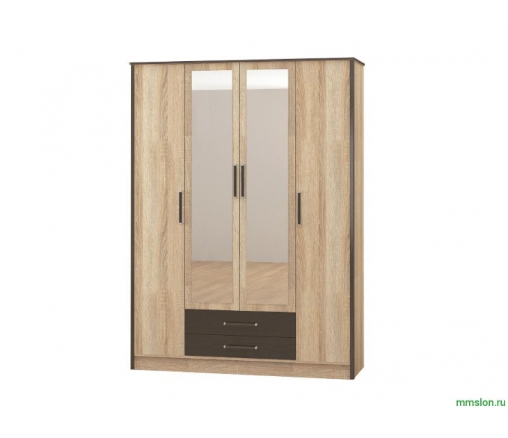 Спальный гарнитур Шкаф 4-х створчатый Лирика (ЛДСП Дуб сонома + ЛДСП Венге)