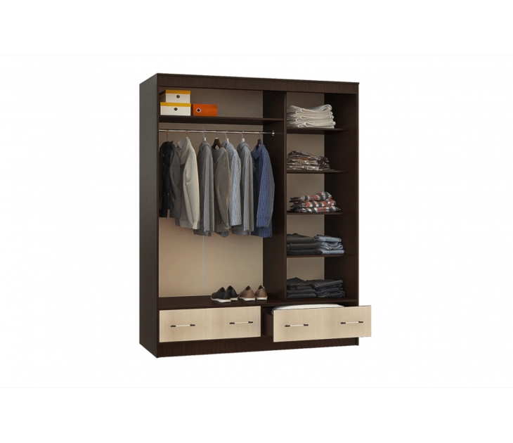 Шкаф-купе  3-дверный  Модерн с одним зеркалом, ЛДСП Венге, ЛДСП Дуб белфорт, УД-К, 00000738