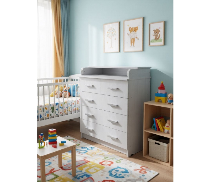 Комод Пеленальный, ЛДСП Ясень белый, ЛДСП Ясень белый, УД-К, 00030712