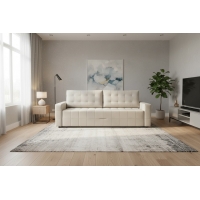 Диван Аргус с широкими подлокотниками без багета стежка квадрат (EL-2B бежевый (велюр)+ EL-2B бежевый (велюр)), Наполнитель НПБ, УД-М, 00055301