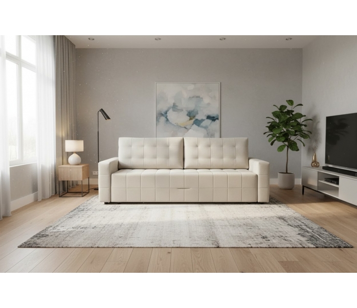 Диван Аргус с широкими подлокотниками без багета стежка квадрат (EL-2B бежевый (велюр)+ EL-2B бежевый (велюр)), Наполнитель НПБ, УД-М, 00055301