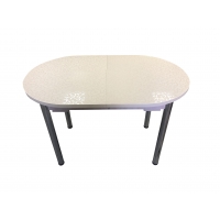 Стол обеденный Овал раскладной, Металл Хром, ЛДСП Бежевый вензель, ИП Климчев М.А., 00014592 Стол обеденный Овал раскладной, Металл Хром, ЛДСП Бежевый вензель, ИП Климчев М.А., 00014592