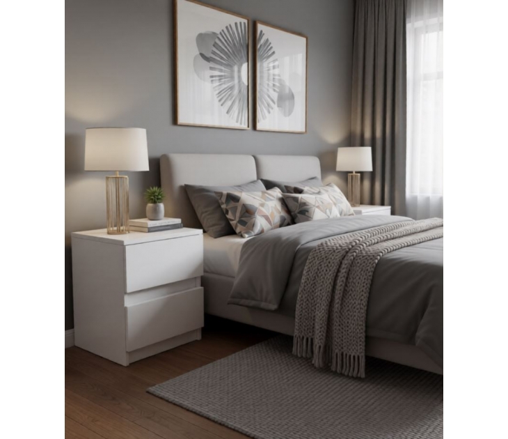 Спальный гарнитур Лагос Тумба прикроватная, ЛДСП Белый, УД-К, 00055286