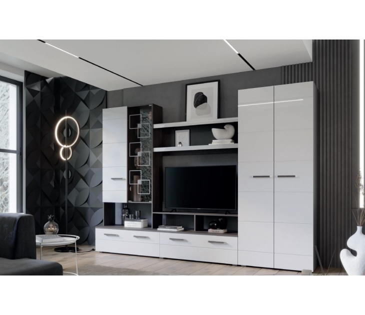 Гостиная Вена МДФ, ЛДСП Венге, МДФ Белый глянец, УД-К, 00021843