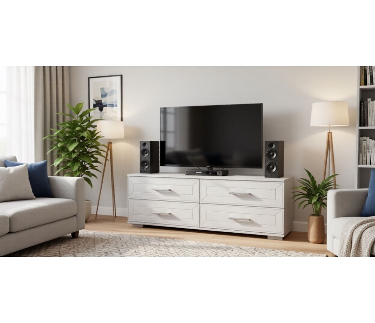 Гостиная София NEW Тумба ТВ, ЛДСП Ясень белый, МДФ Белое дерево TF 11 IE-BD-55 (Стандарт), УД-К, 00033460