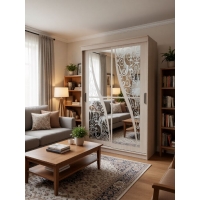 Шкаф-купе 2-дверный Элегант 1,5 м с зеркалами, ЛДСП Ясень шимо светлый, ЛДСП Ясень шимо светлый, УД-К, 00025078