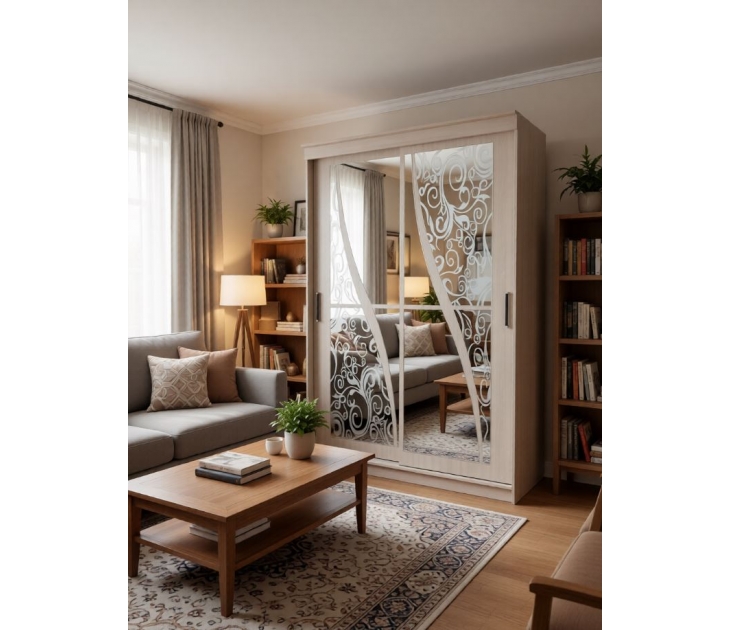 Шкаф-купе 2-дверный Элегант 1,5 м с зеркалами, ЛДСП Ясень шимо светлый, ЛДСП Ясень шимо светлый, УД-К, 00025078