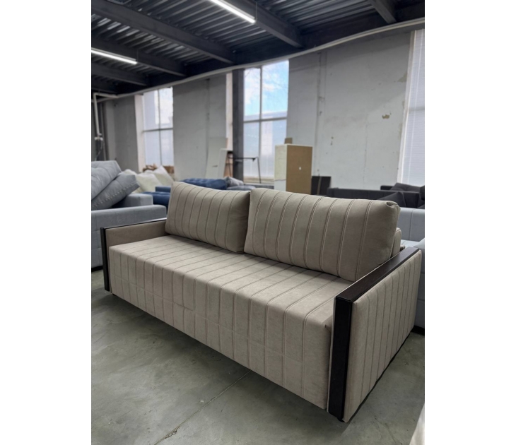 Диван Аргус с узкими подлокотниками с багетом стежка полосы (Велюр EVA-5 серо-бежевый), УД-М, Наполнитель НПБ