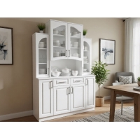 Буфет 4х створчатый, ЛДСП Ясень белый, МДФ Мадлен белый (МС груп), УД-К, 00049235