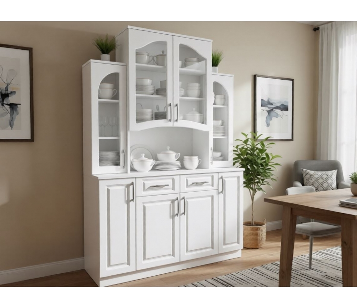 Буфет 4х створчатый, ЛДСП Ясень белый, МДФ Мадлен белый (МС груп), УД-К, 00049235