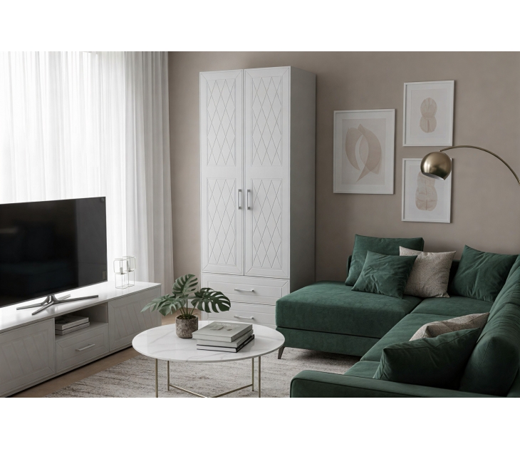 Гостиная София NEW Шкаф 2-створчатый , ЛДСП Ясень белый, МДФ Белое дерево TF 11 IE-BD-55 (Стандарт), УД-К, 00033463