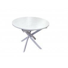 Стол обеденный раскладной Лион-2 (Металл крашенный белый + Мрамор марквина белый)