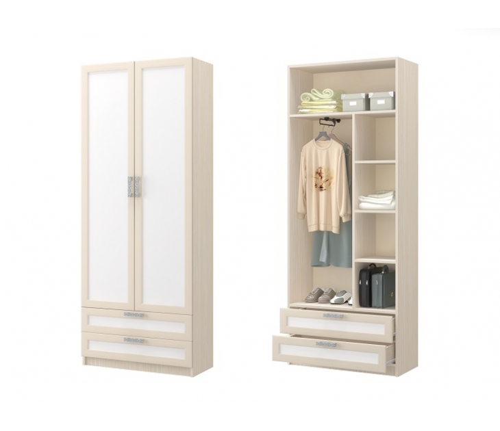 Юниор-7 шкаф двухстворчатый ДЮ-08 Рамочный профиль с белой вставкой (ЛДСП Дуб белфорт + ЛДСП Дуб белфорт)