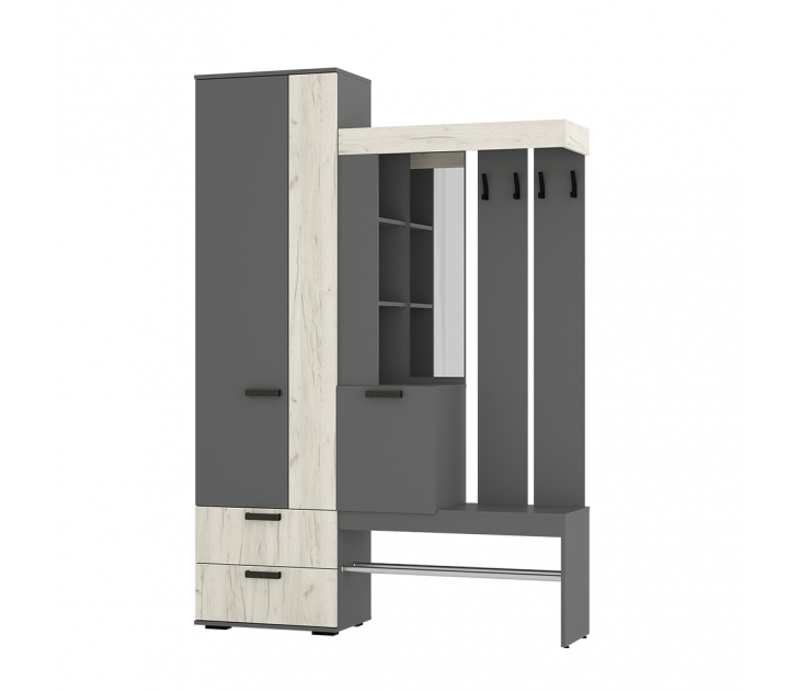 Прихожая Трамп, ЛДСП Графит Серый, ЛДСП Дуб Крафт белый, Мебелони, 00036101