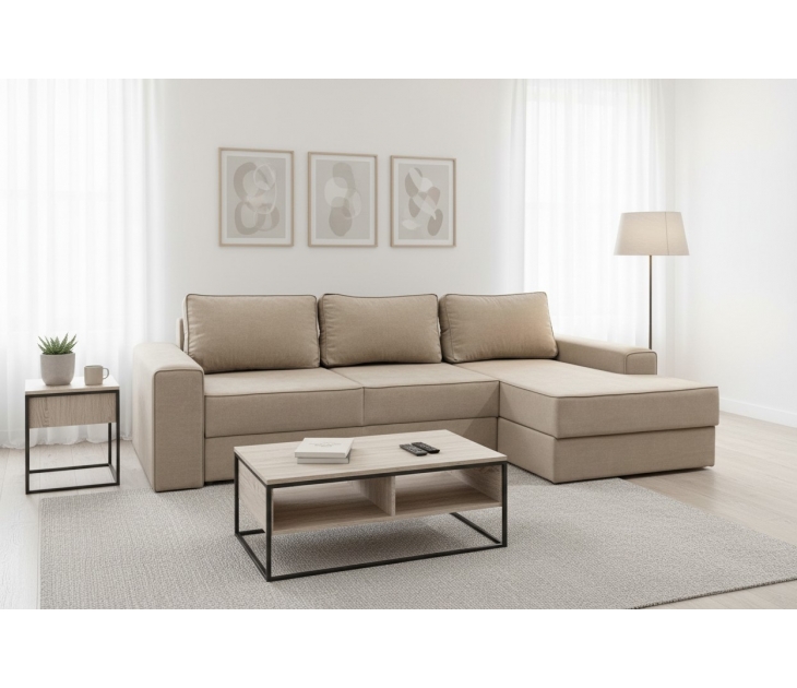 Диван угловой Марсель с оттоманкой (Велюр EVA-2 бежево-коричневый), УД-М, Наполнитель НПБ