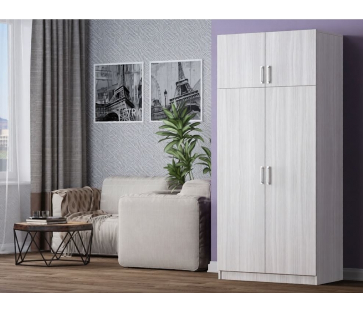 Шкаф 2-створчатый с антресолью, ЛДСП Ясень белый, ЛДСП Ясень белый, УД-К, 00043401